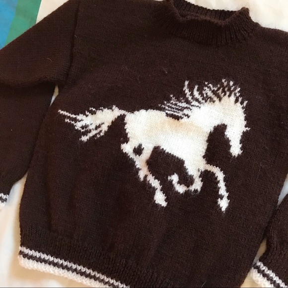 Vintage Handmade Knit Horse Sweater Wool - Picture 2 of 3
